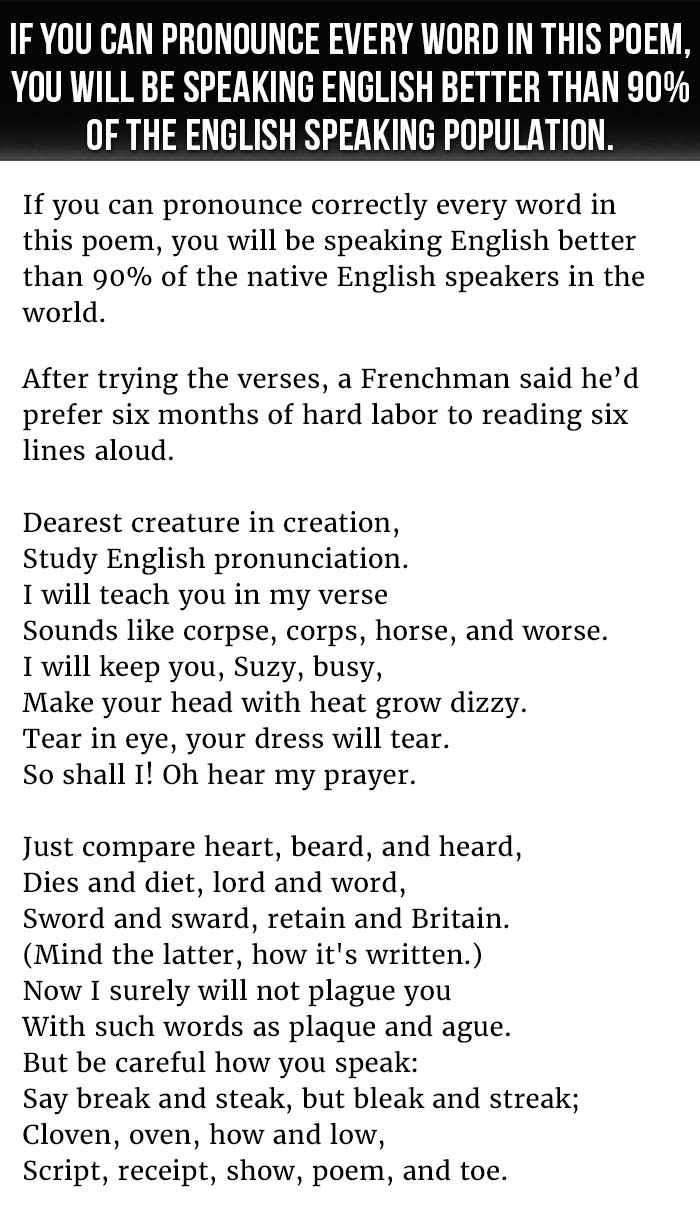 90% Of All English Speakers Can’t Pronounce Every Word In This Poem