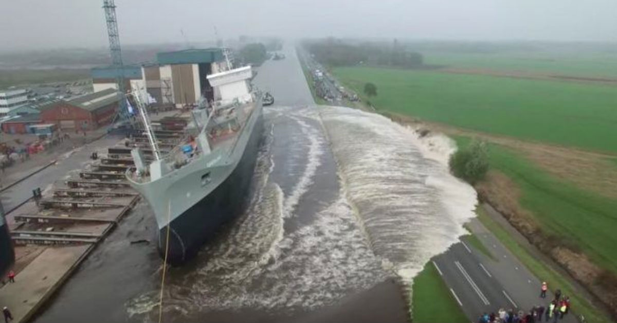 Watch What Happens When A Cargo Ship Slips Off Of The Dock