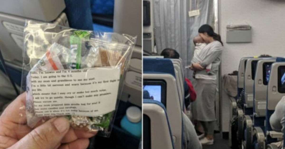 Mom Brings Baby On Plane And Hands Out Bags To The Other Passengers