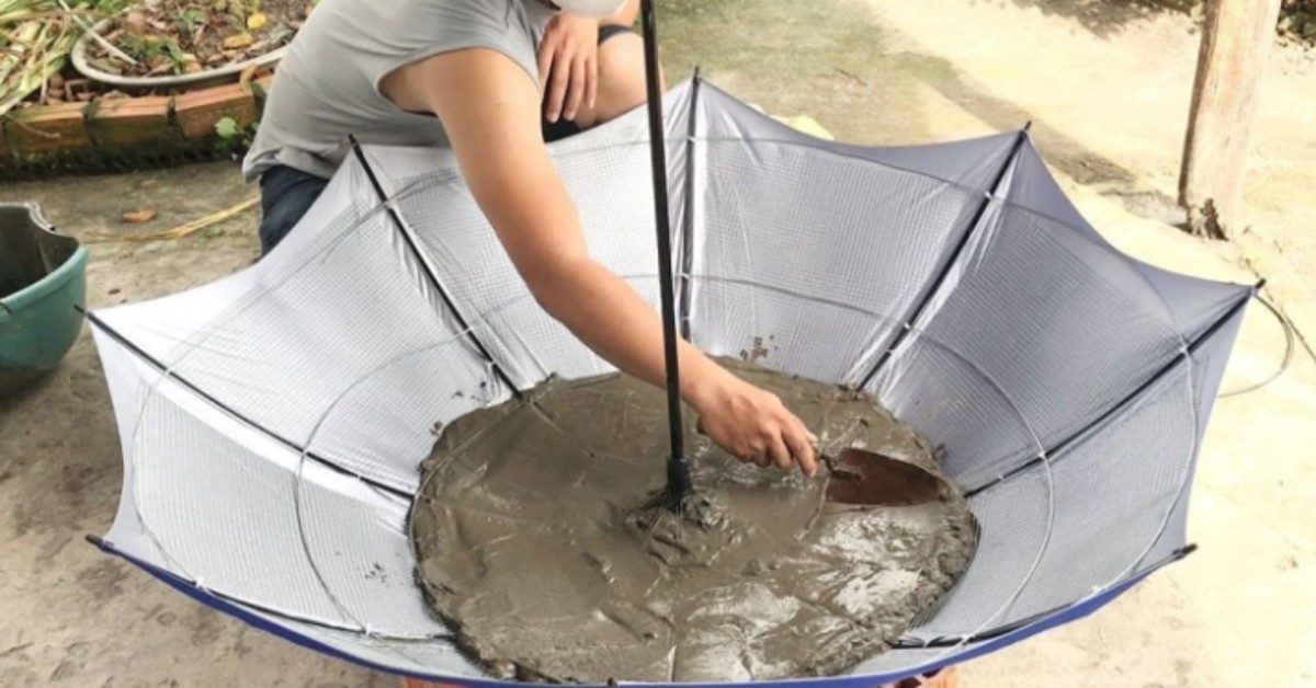 Woman Pours Cement In Her Umbrella And Be Surprised By How It Turns Out