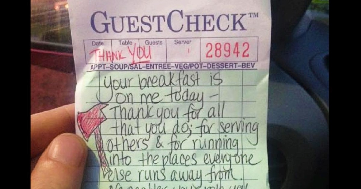 Server Leaves A Heartfelt Note On A Firefighter&#8217;s Bill And It Changed Everything