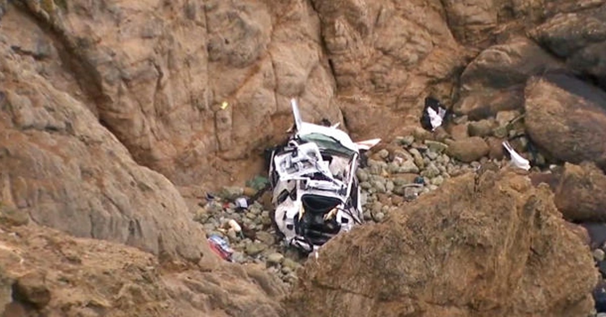 Tesla plunges 250 feet off California cliff with two kids inside