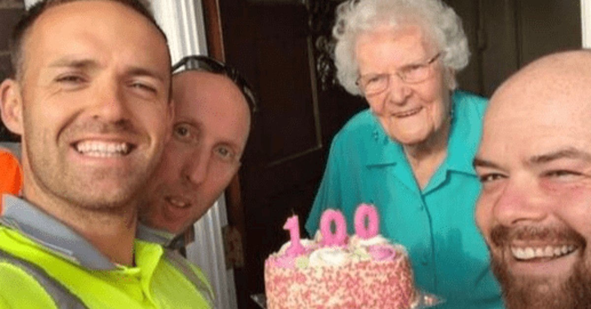 100-Year-Old Senior Surprised When Garbage Collector Arrives With Birthday Cake For Her