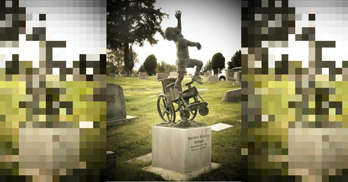 Dad designed a headstone for his wheelchair-bound son, representing him &#8220;free of his earthly burdens