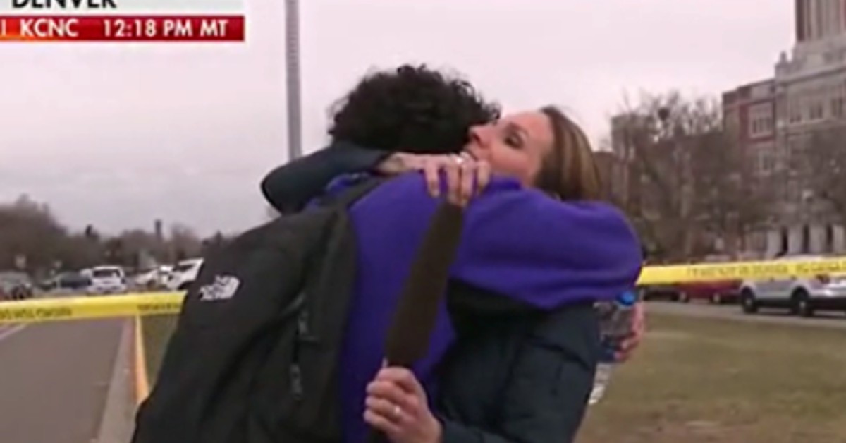 TV reporter tearfully interrupts live report on school shooting to hug son